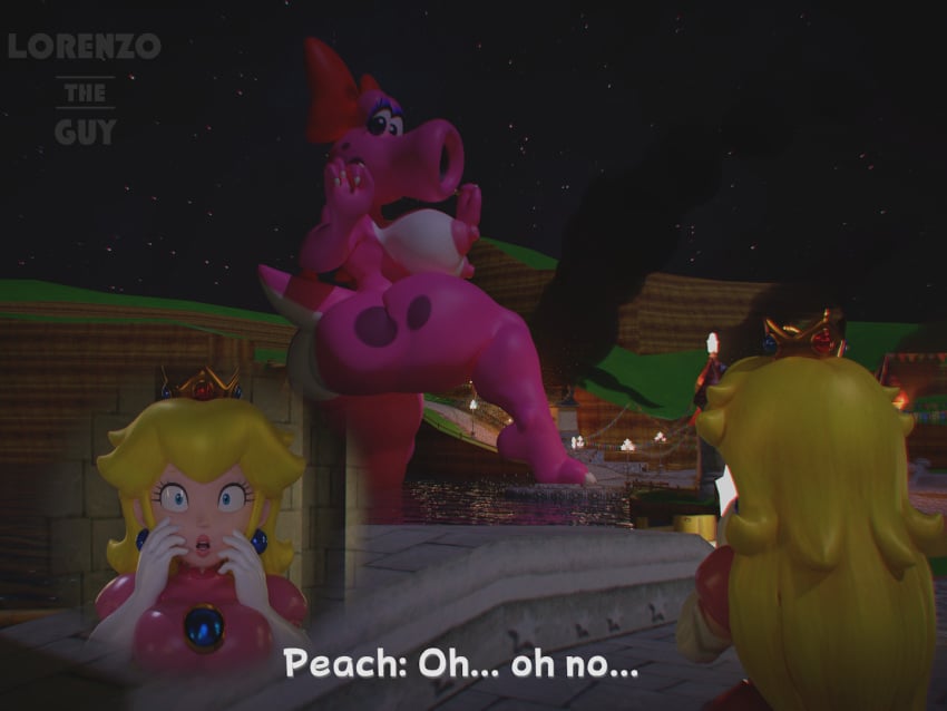 2girls 3d 3d_(artwork) birdo birdo_(character) digital_media_(artwork) female female/female human lorenzo_the_guy macro mammal mario_(series) nintendo peril princess_peach tagme
