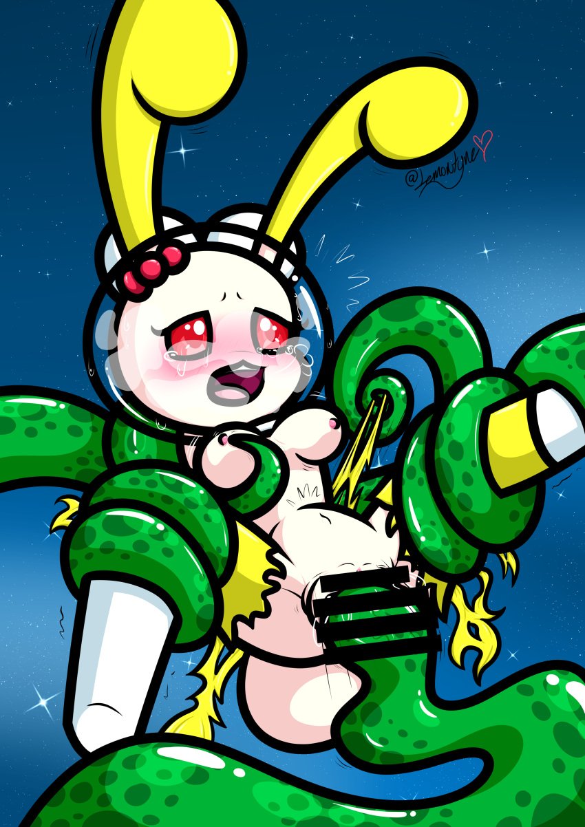 absurd_res anthro blush bodily_fluids breasts censored female forced genitals green_tentacles hi_res lagomorph lemontyne leporid mammal nipples penetration pussy rabbit raburabi rape sega sex solo space spacesuit tears tentacle tentacle_rape tentacle_sex touch_de_zuno vaginal_penetration vaginal_penetration