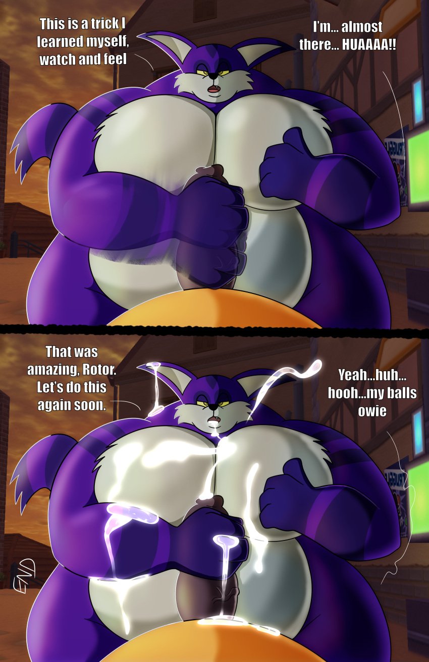 absurd_res already_uploaded anthro archie_comics barazoku belly big_the_cat bodily_fluids cum cum_in_mouth cum_inside cum_on_arm cum_on_belly cum_on_body cum_on_ear cum_on_face cum_on_moobs duo eye_contact genital_fluids handjob hi_res huge_moobs humanoid looking_at_another looking_at_viewer male male/male moobs obese obese_male overweight overweight_male penile pinching_own_nipple possbooty rotor_the_walrus sega sex sonic_(series) sonic_the_hedgehog_(archie) sonic_the_hedgehog_(comics) sonic_the_hedgehog_(series) text wide_hips