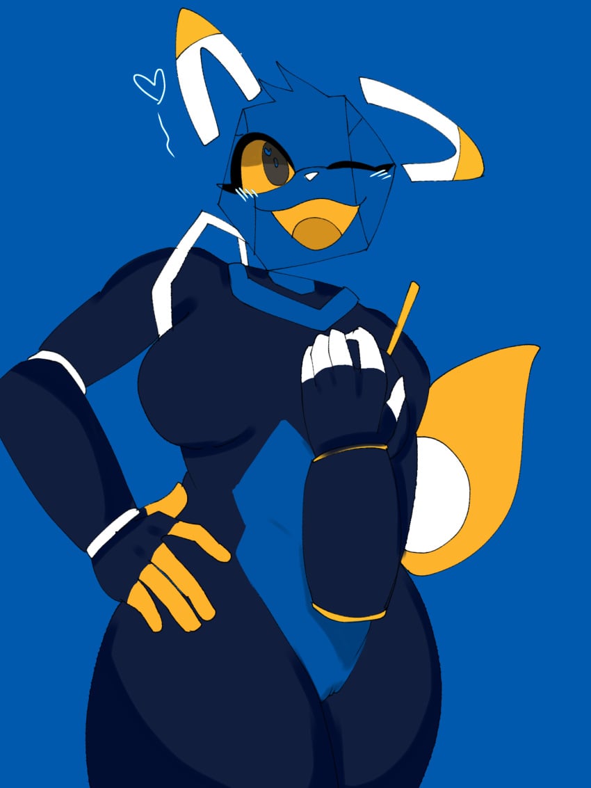 anthro blush breasts curvy_figure domestic_cat e621 esix felid feline felis female genitals grabbing_own_breast heart_symbol hi_res humanoid kamino1 machine mammal mascot one_eye_closed orange_mouth orange_sclera orange_tongue pussy robot solo teasing thick_thighs tongue voluptuous wide_hips wink