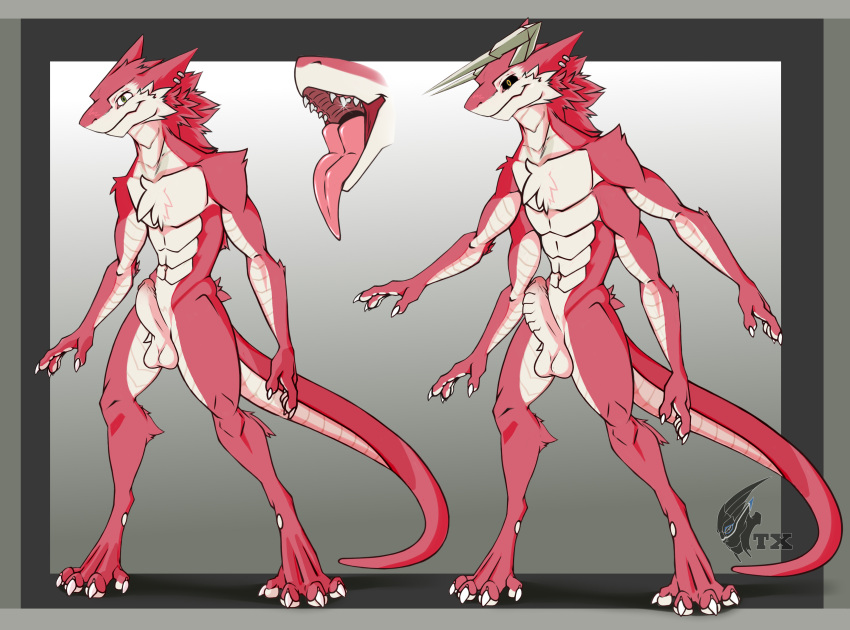 4_arms absurd_res anthro genitals hi_res horn humanoid_genitalia humanoid_penis lizard male mouth_shot multi_arm multi_limb neonyx open_mouth penis reptile scalie sergal slim solo