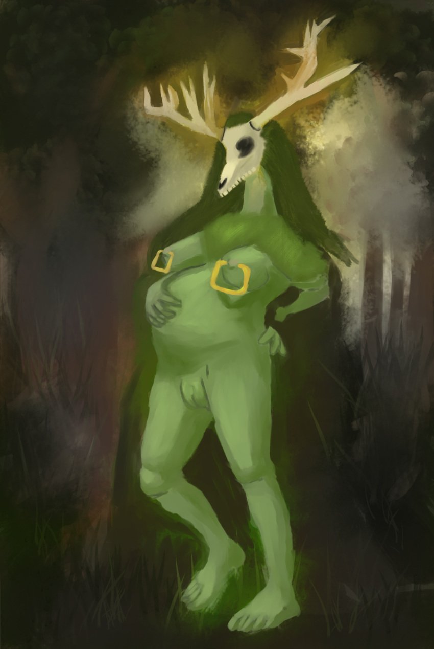american_mythology breasts hook hooks pierced_nipples piercing pregnant pregnant_belly pregnant_female skull skull_head skull_mask solo solo_female solo_focus standing thefirstlastwatcher wendigo