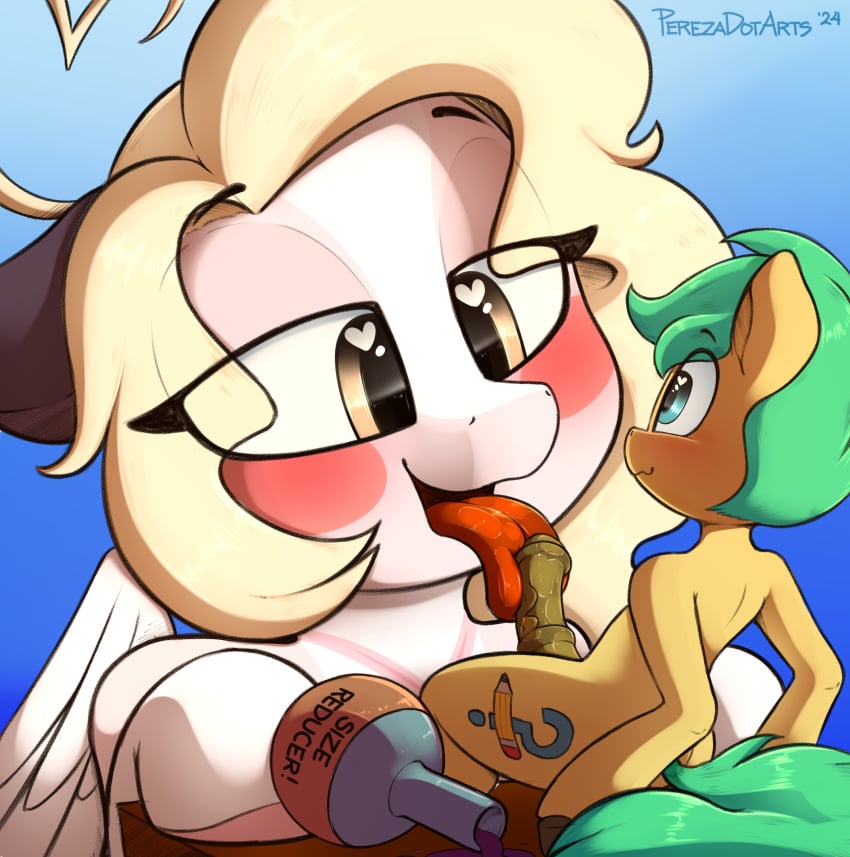 animal_genitalia animal_penis blonde_hair blue_eyes blush cutie_mark duo earth_pony equid equine equine_genitalia equine_penis eyelashes fan_character feathered_wings feathers female feral fur genitals green_hair hair hasbro heart_eyes heart_hair heart_symbol hi_res hooves horse larger_female leaning leaning_forward licking liquid looking_at_another looking_at_partner macro male male/female mammal my_little_pony mythological_creature mythological_equine mythology open_mouth oral oversized_fellatio oversized_oral pegasus pen_sketchy_(perezadotarts) penile penis penis_lick penis_on_tongue perezadotarts pony potion potion_bottle purple_liquid sex shrinking_potion simple_background size_difference size_transformation smaller_male spread_legs spreading tongue tongue_on_penis tongue_out transformation translucent translucent_hair white_body white_fur wings yellow_body yellow_fur