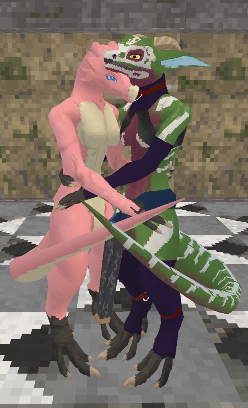 3d anthro bondage bound breasts claws clothing cuff_(restraint) digital_media_(artwork) duo female female/female hi_res horn kobold kobold_dellarte kret looking_at_viewer low_poly nude reptile restraints scalie tail tik_tik