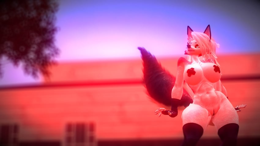1girls 3d anthro big_breasts breasts curvy female garry's_mod loona_(dogzeela) loona_(helluva_boss) pasties public solo tagme