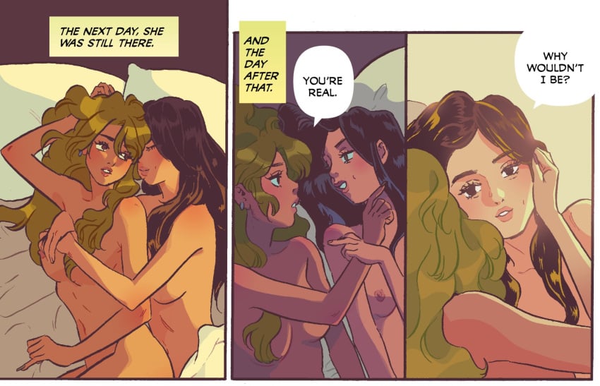 breasts caroline_(snotgirl) cuddling green_eyes green_hair image_comics leslie_hung lottie_person naked naked_female nipples nudity official_art romantic snotgirl topless yuri