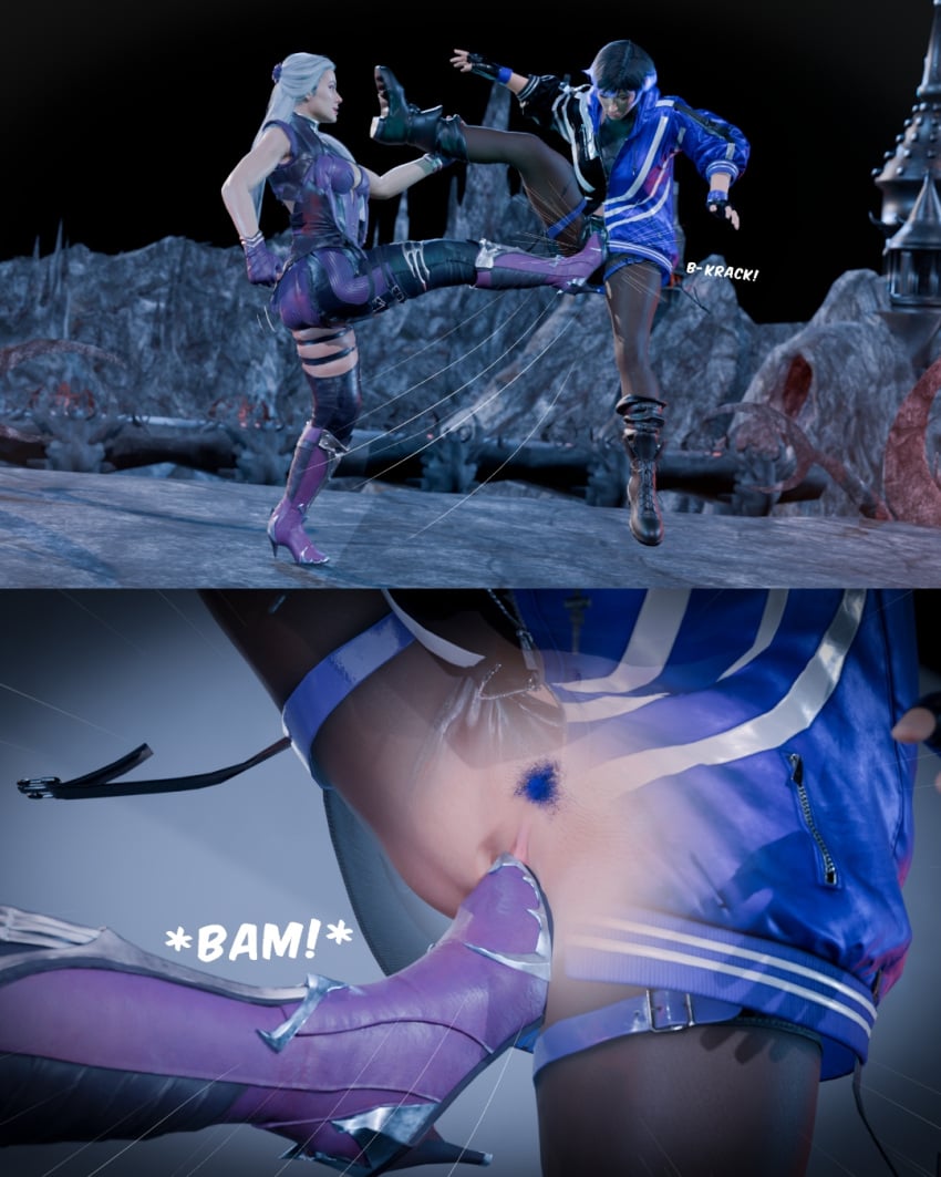 3d cuntbusting defeated fighting_game mortal_kombat mortal_kombat_11 mortal_kombat_vs_tekken reina_mishima sindel tekken tekken_8