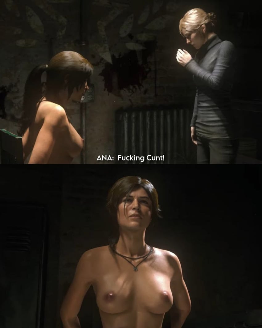 2girls 3d abridged alternative ana betrayal captured cfnf clothed_female_nude_female dialogue gagged lara_croft rise_of_the_tomb_raider tied_arms tied_up tomb_raider undressed