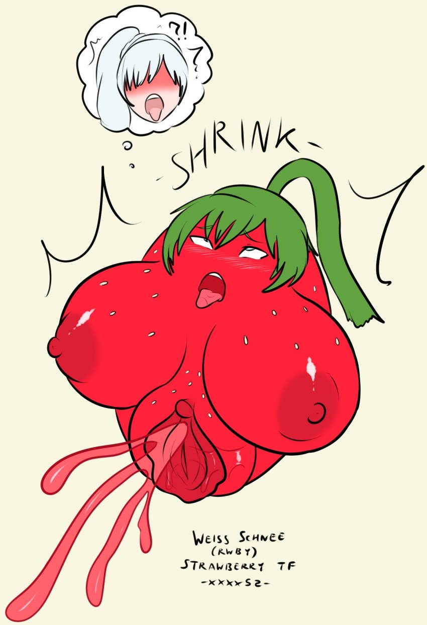 breasts female food_transformation fruit objectification pussy pussy_ejaculation pussy_juice rwby shrinking strawberry transformation transformation_(object) weiss_schnee xxxx52