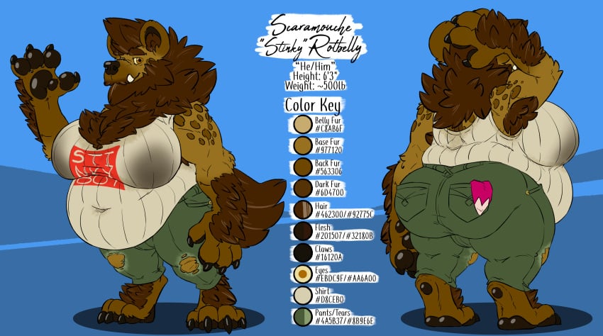 absurd_res breasts female furry gnoll hairy hi_res hyena imperial_units mammal min_(artist) model_sheet overweight scaramouche_rotbelly