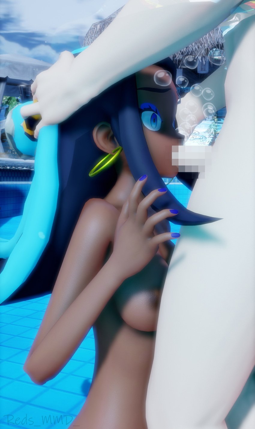 1boy 1girls 3d 3d_(artwork) aquaphilia areolae asphyxiation blowjob censored censored_penis drowning female male mmd mosaic_censoring nessa_(pokemon) nintendo nude penis pokemon redsmmd sideboob underwater