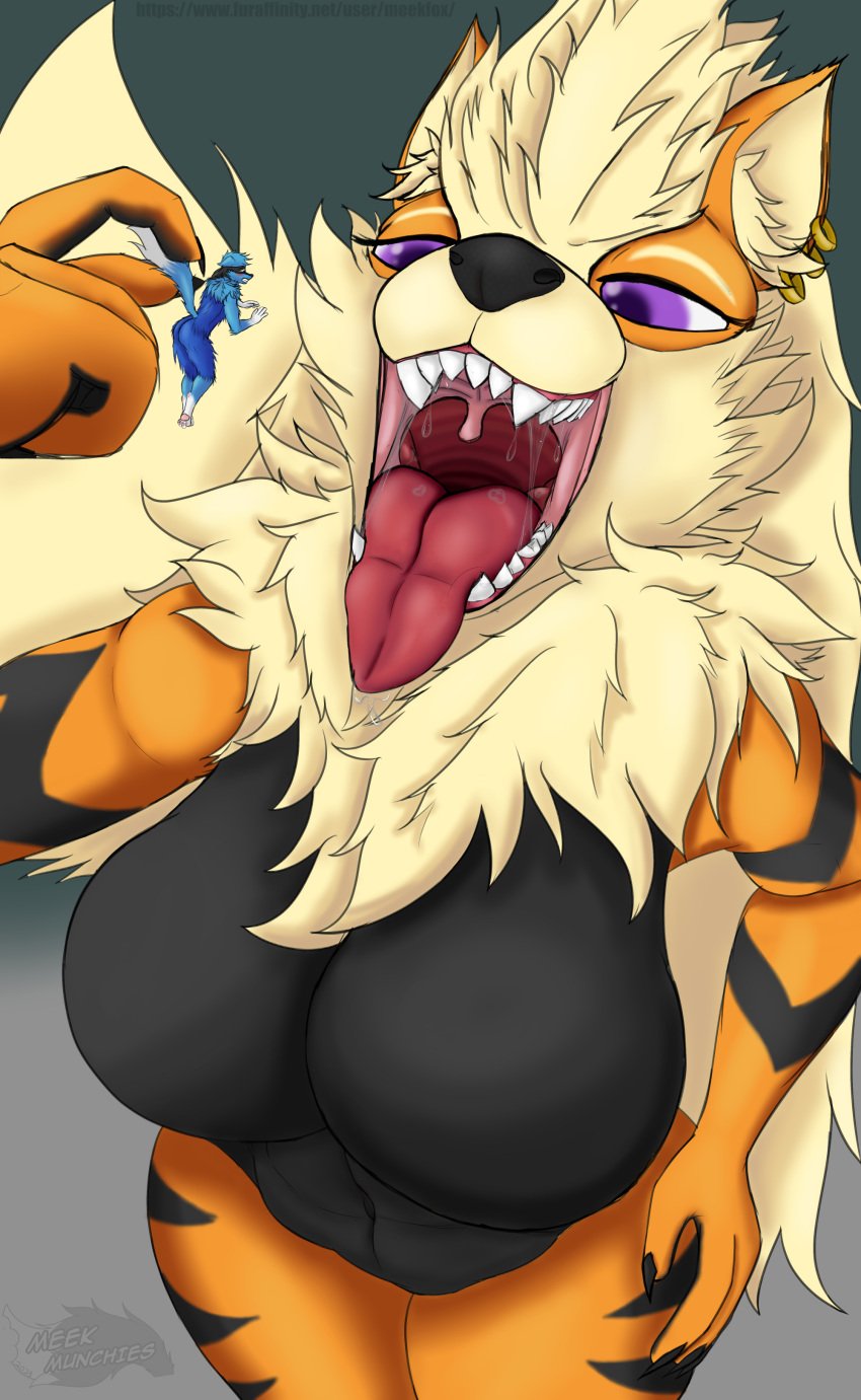 2023 absurd_res anthro arcanine bodily_fluids breasts digital_media_(artwork) duo featureless_breasts female female_pred forced generation_1_pokemon generation_4_pokemon hi_res hybrid imminent_vore lucario macro male male/female male_prey meek_(meekmunchies) meekmunchies mouth_shot navel nintendo open_mouth oral_vore pokemon pokemon_(species) saliva shaleh_(meekmunchies) smaller_version_at_source teeth throat tongue unwilling_prey uvula vore