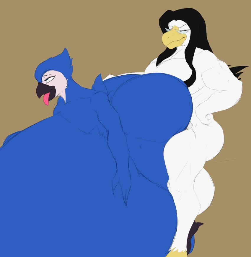 absurd_res ass avian balls big_balls big_butt big_penis bird black_hair blue_body blue_eyes blue_hair blue_jay bodily_fluids chest_markings closed_eyes corvid cum cum_inside eyewear femboy furry genital_fluids genitals glasses hair hands_on_hips hi_res huge_balls huge_butt huge_cock hyper hyper_genitalia hyper_penis inflation jay_(bird) long_hair male markings muscular new_world_jay nude open_mouth orgasm oscine passerine penis pillowymounds seth_grayson sex size_difference smile standing tail third-party_edit tongue tongue_out white_body