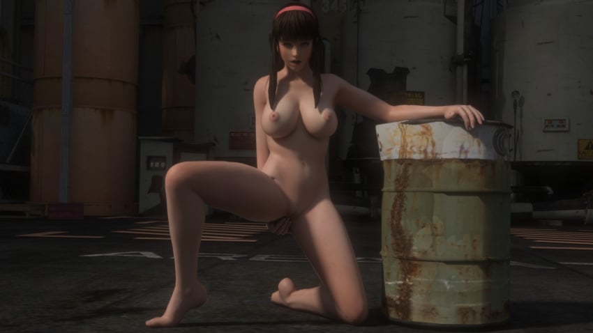 3d 3d_(artwork) 3d_background 3d_model 3d_render 3dcg asphalt background bare_arms bare_breasts bare_legs bare_midriff bare_shoulders bare_thighs barefoot blue_eyes breasts brown_hair dead_or_alive feet female fingers hands headband headband_only hitomi_(doa) hitomiluv3r koei_tecmo long_hair midriff navel nipples nude nude_female public public_exposure public_indecency public_nudity pussy tecmo toes vagina