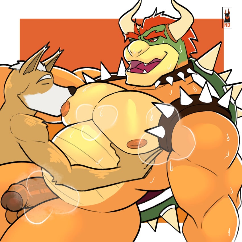 2025 2boys absurd_res anthro anthro_on_anthro areola armband balls barazoku belly biceps big_balls big_muscles big_pecs big_penis bodily_fluids border bowser canid canine closed_eyes collar duo eyebrows flaccid foreskin fox fox_mccloud fur furry furry_male furry_only gay genitals glans hair hi_res horn huge_muscles humanoid_genitalia humanoid_penis koopa male male/male mammal mario_(series) muscular muscular_anthro muscular_male musk musk_clouds narrowed_eyes nintendo nipple_fetish nipple_play nipple_suck nipples nolandoberdaddy non-mammal_balls non-mammal_nipples nude open_mouth open_smile orange_background pec_grab pec_play pecs penis reptile scalie shell simple_background sitting smile spiked_armband spiked_collar spiked_shell spikes spikes_(anatomy) star_fox sucking sweat teeth tongue tuft turtle unretracted_foreskin watermark white_border