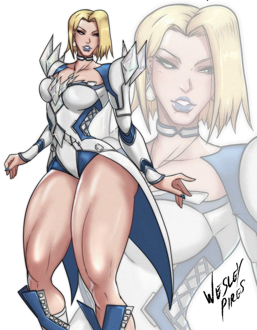 1girls 2025 athletic athletic_female athletic_thighs blonde_female blonde_hair blue_eyes blue_lipstick blue_nails bob_cut boots clothed clothing digital_media_(artwork) emma_frost emma_frost_(marvel_rivals) female female_only high_heel_boots high_heels lipstick makeup marvel marvel_comics marvel_rivals muscular muscular_legs muscular_thighs no_visible_genitalia solo solo_female thick_thighs thighs wesley_pires x-men