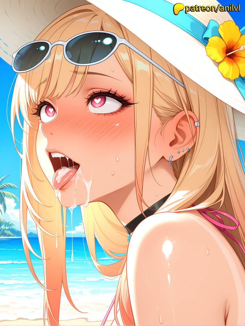 1girls 2025 ai ai_assisted ai_generated anilvl anime anime_girl anime_style artist_name bangs beach bikini blue_flower blue_sky blush breast breasts breasts breasts bust chest cloud cum cum_in_mouth day earrings eyebrows_visible_through_hair eyewear_on_head eyewear_on_headwear female flower hat hat_flower heart heart-shaped_pupils hi_res high_quality high_resolution highres horizon jewelry kitagawa_marin long_hair ocean open_mouth outdoors palm_leaf palm_tree patreon patreon_username sand shore sky solo sono_bisque_doll_wa_koi_wo_suru stable_diffusion sun_hat sunglasses sweat swimsuit tongue tongue_out tree water watermark