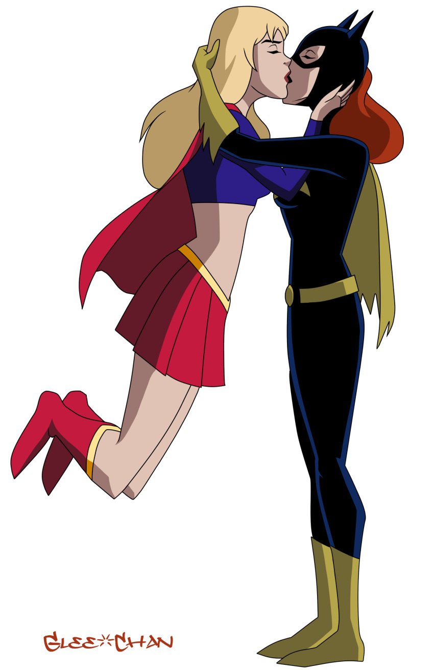 2girls barbara_gordon batgirl dc dcau female_only glee-chan kara_zor-el kissing multiple_girls supergirl tagme transparent_background yuri