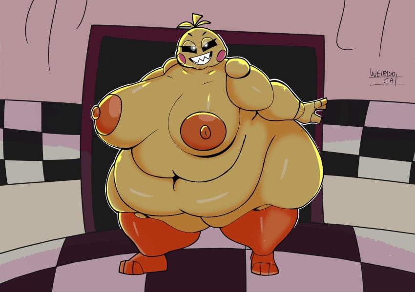 2d animatronic bbw belly belly_button big_breasts breasts chicken female five_nights_at_freddy's nipples obese overweight robot signature tagme thick_thighs toy_chica_(fnaf) weirdocat