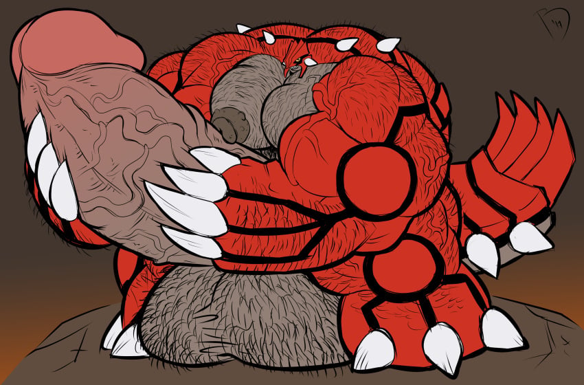 anthro anthro_only baralust groudon hyper hyper_balls hyper_muscles hyper_penis monster nintendo pento209 pokemon pokemon_(species) scalie tagme