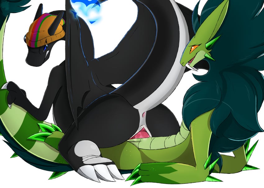 1boy 1girls 3_fingers 3_toes absurd_res alpha_channel alternate_color anthro anthrofied anus ass big_ass big_penis black_scales black_skin black_tail black_wings blue_eyes blue_hair charizard chubby claws duo emerald_dragon feet female fire flat_chest green_claws green_scales green_skin half-closed_eyes hat hi_res interspecies larger_male long_tail looking_back male neoarcadianx nintendo nude on_top orange_eyes original_character penetration penis pokémon_(species) pokemon pokemon_(species) pokemon_rgby pussy reptile reverse_cowgirl_position scales scalie sex shiny_pokemon simple_background size_difference slit smaller_female straight tail thick_tail thick_thighs toe_claws toes transparent_background two_tone_tail vaginal_penetration video_games white_claws white_scales white_tail wide_hips wings