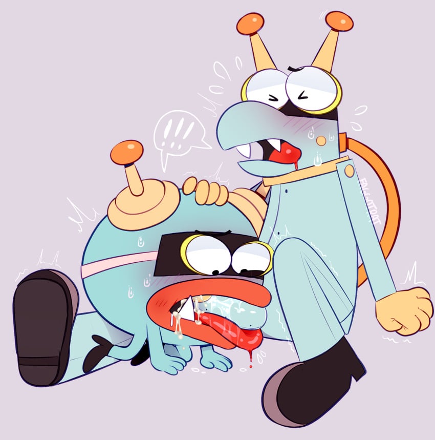 2boys alien all_fours antennae_(anatomy) blush blushing blushing_profusely bodily_fluids boots buzz_(cyberchase) clenched_hand closed_eyes cum cum_in_mouth cum_inside cum_on_tongue cumdrip cyberchase delete_(cyberchase) drooling eye_mask faggotrat fangs fellatio fist genital_fluids grey_background hi_res intense_orgasm large_penis machine male male_focus male_only open_mouth oral orgasm orgasm_face penile penis robot semen semen_in_mouth sex shouting simple_background sitting size_difference soles speech_bubble spoken_exclamation_mark sweat sweatdrop sweating sweaty tremble_spikes trembling yaoi