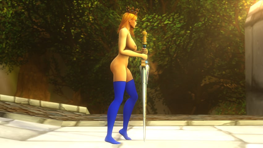 2019 3d alliance_(warcraft) blizzard_entertainment blonde_hair crown crown_of_bloody_succession eastern_kingdoms female female_only grand_marshal's_claymore human human_paladin original_character paladin_(warcraft) piercing serity solo standing stockings stormwind sword warcraft world_of_warcraft zentaeron