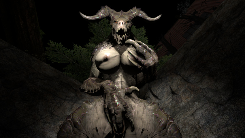 16:9 1girls 2019 3d 5_fingers anthro anthrofied bethesda_softworks big_hands breasts brown_skin claws cloaca deathclaw deathclaw_matriarch eye_contact fallout female female_deathclaw female_only hi_res horn horns huge_breasts lizard looking_at_viewer looking_down low-angle_view masturbation night nude open_mouth orange_eyes outdoors pussy reptile scales scalie solo source_filmmaker source_request standing teeth vaginal_masturbation vaginal_penetration video_games whythefucknot_(artist) worm's-eye_view