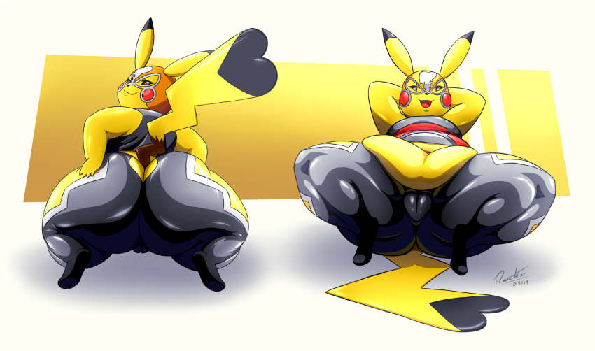 1girls 2019 anthro anthrofied armpits ass back belly big_ass big_belly bottom_heavy brown_eyes cameltoe chubby cleft_tail clothed clothing cosplay_pikachu crouching dated deep_navel eyelashes female female_only front_view fur furry half-closed_eyes hand_on_ass hands_behind_head hi_res huge_ass inviting leggings looking_at_viewer looking_back lying mask midriff multiple_poses navel nintendo on_back open_mouth overweight overweight_female pikachu pikachu_libre pokémon_(species) pokemon pokemon_oras pokemon_rgby pose presenting presenting_hindquarters presenting_pussy pussy raised_tail ranthfox rear_view rodent seductive shirt shortstack smile solo spread_legs spreading squatting tail tank_top text thick_thighs tongue video_games wide_hips yellow_fur