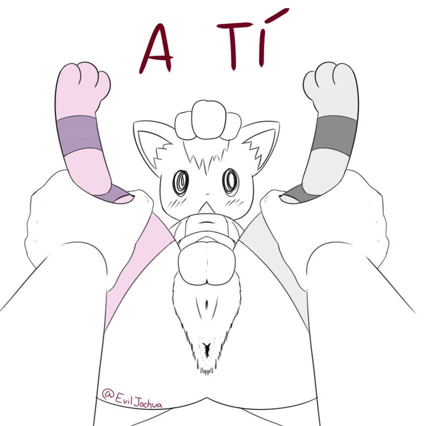 2026 6_tails ambiguous_gender angry anus balls butt clothing digital_drawing_(artwork) digital_media_(artwork) duo feral first_person_view frown fur generation_1_pokemon genitals grabbing_another grabbing_both_legs hair hi_res humanoid_hands joshuas leg_grab leg_markings legwear looking_at_viewer male male/ambiguous markings multi_tail multicolored_clothing multicolored_legwear nintendo offscreen_character offscreen_human pattern_clothing pattern_legwear penis pokemon pokemon_(species) shocked signature spread_legs spreading stockings surprised tail vulpix white_eyes