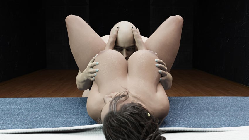 1boy 1girls 3d 3d_(artwork) amanda_sparkle bald bald_male balls bed bedroom breasts brown_hair cd_projekt_red cyberpunk_(series) cyberpunk_2077 duo eating_pussy feet female grabbing_breasts hands_on_breasts hands_on_head human human_on_human human_only indoors legs_apart light-skinned_male light_skin lying_on_back male male/female mammal mature mature_female mature_male nipples nude nude_female nude_male panam_palmer popa_3d_animations sex straight straight_sex tan-skinned_female tan_skin