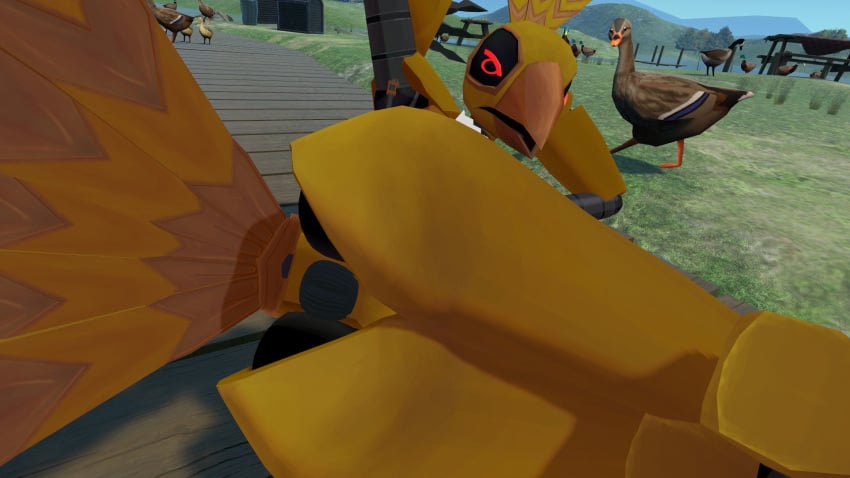 3d 3d_(artwork) advanced_education_with_viktor_strobovski alien alien_girl angry angry_expression angry_face arm_up ass ass_focus avian avian_humanoid background beak bird bird_girl bottom_view duck eternitydev grass just_no laying_on_side looking_at_viewer on_ground on_side pagonioplo-igetis_(votv) robot robot_anthro robot_girl robot_joints robot_pussy rozital thighs voices_of_the_void vrchat vrchat_avatar vrchat_model water