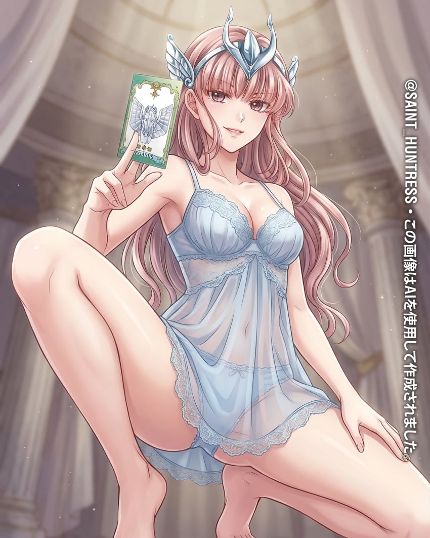 ai_generated babydoll babydoll_lingerie blue_babydoll feet feet_fetish female mariya pink_eyes pink_hair pink_hair_female purple_eyes saint_mariya saint_seiya sheer sheer_clothes sheer_clothing sheer_dress yugioh