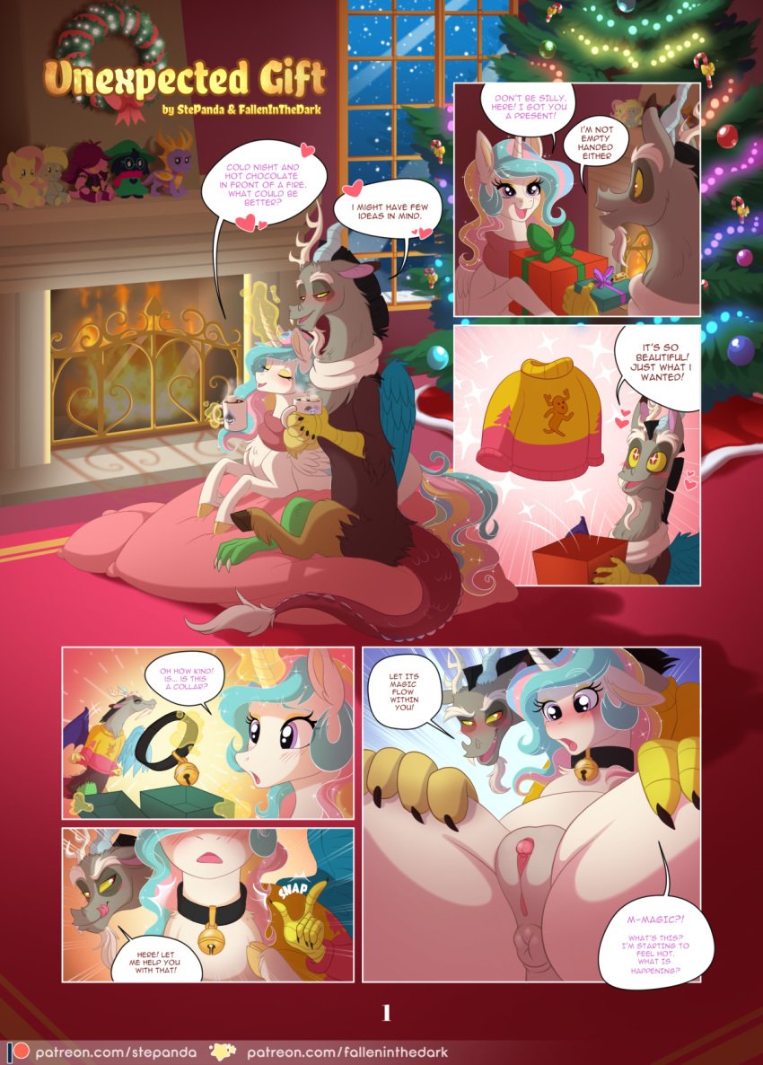 2019 alicorn antlers anus ass bell blush christmas christmas_tree clitoris clothing collaboration collar comic crossover cup deltarune derpy_hooves discord_(mlp) duo_focus equine falleninthedark female fireplace fluttershy_(mlp) friendship_is_magic furry gift glowing group heart hi_res holidays horn mammal my_little_pony patreon plushie princess_celestia_(mlp) purple_eyes pussy ralsei red_eyes size_difference sparkles spyro spyro_the_dragon stepandy straight_hair susie_(deltarune) sweater text topwear tree url video_games wings