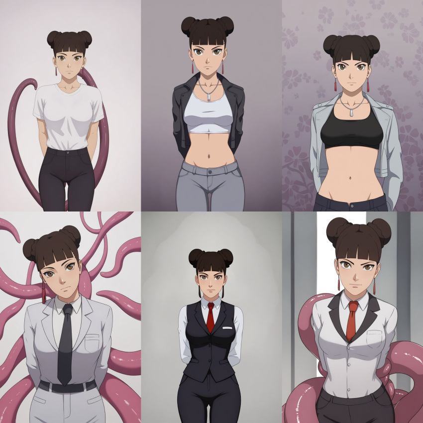 ai_generated arms_behind_back big_breasts boruto:_naruto_next_generations brown_eyes brown_hair civitai collage hair_bun large_breasts multiple_views naruto naruto_(series) tenten