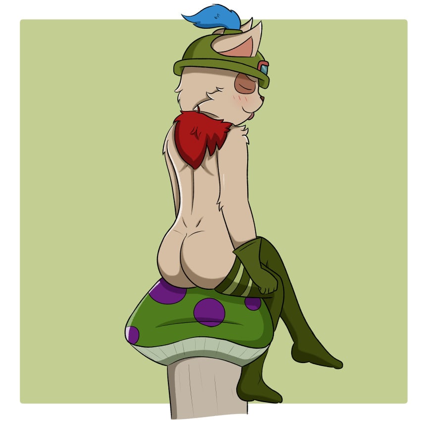 anthro anthro_femboy anthro_male anthro_only ass ass_focus blush furry furry_ass furry_ears furry_femboy furry_male furry_only green_gloves green_hat green_thighhighs juniperbean league_of_legends male male_only mushroom red_scarf riot_games sitting smug stockings stockings_thigh_highs tan_body tan_fur teemo thigh_highs thigh_socks thighhighs thighs tongue tongue_out yordle