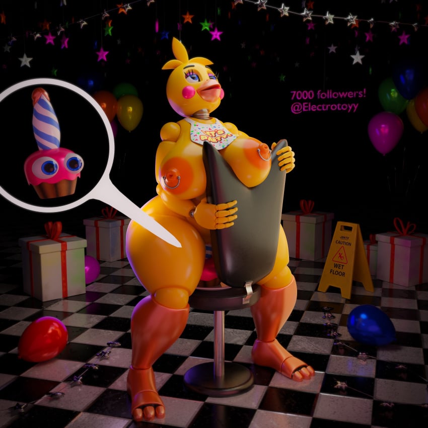 3d 3d_(artwork) 3d_model chair cupcake electrotoyy five_nights_at_freddy's five_nights_at_freddy's_2 party penetrable_sex_toy penetration sex_toy silly simple_background toy_chica_(fnaf)