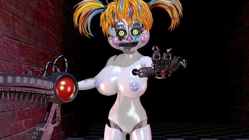 16:9 3d animatronic baby_(fnafsl) breasts circus_baby circus_baby_(fnaf) claws digital_media_(artwork) female five_nights_at_freddy's freddy_fazbear's_pizzeria_simulator hi_res humanoid looking_at_viewer machine nipples nude pussy robot scrap_baby scrap_baby_(fnaf) solo video_games yaboiscout