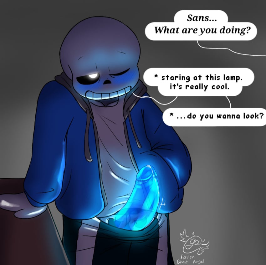 blush blushing dialogue ectopenis erection fallen_ghost_angel_(artist) one_eye_closed precum sans undertale