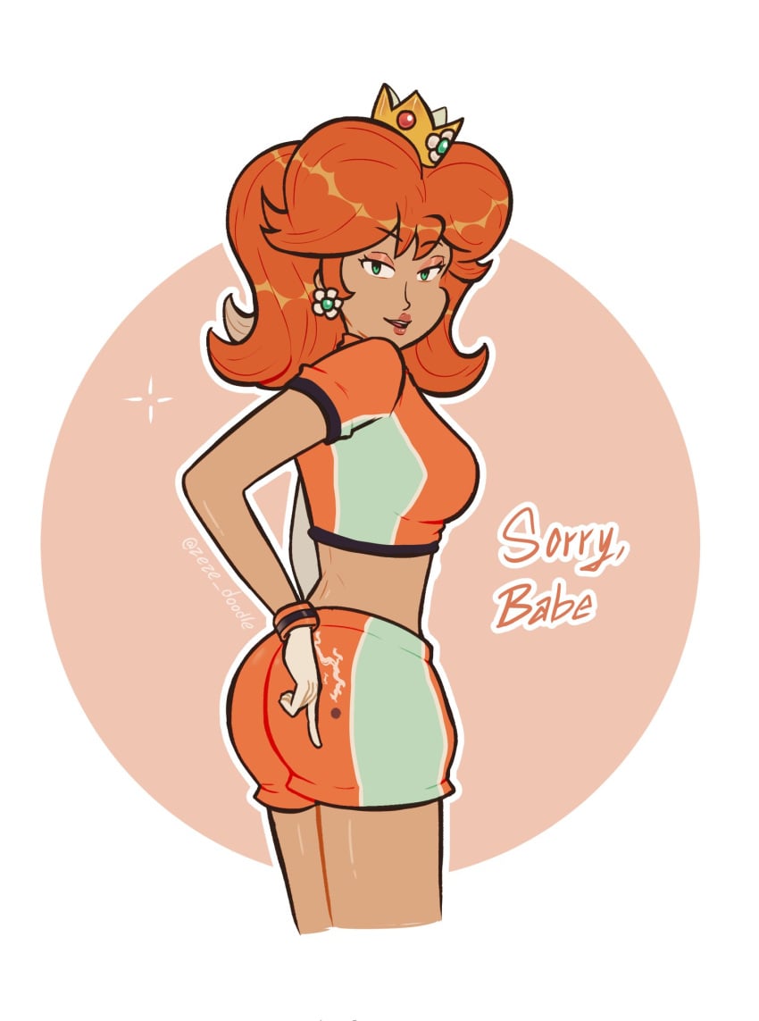 1girls ass daisy's_hot_stuff_(trend) female female_only mario_(series) mario_strikers mario_strikers_princess_daisy_side_view_redraw_(meme) meme orange_shorts princess_daisy screenshot_redraw super_mario_bros.