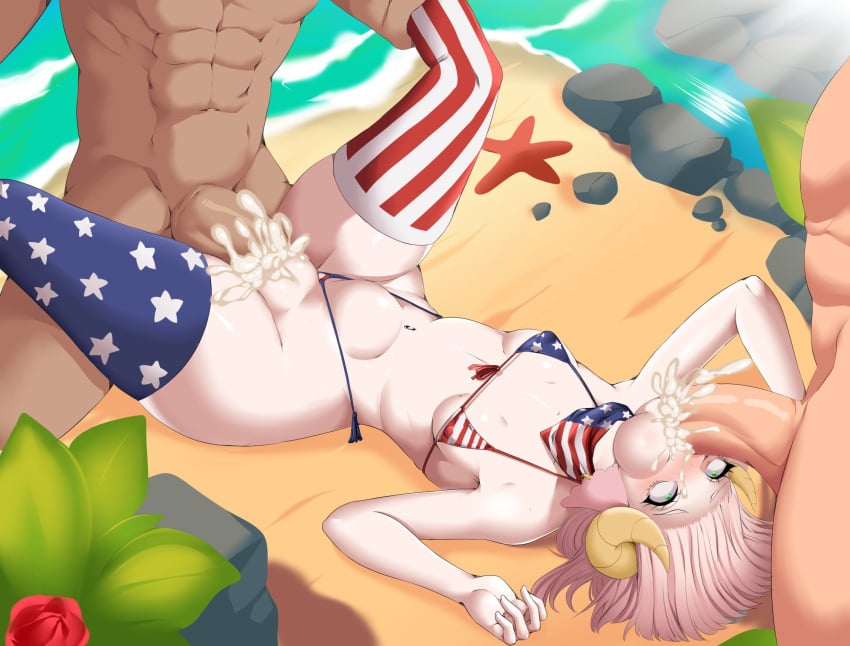 1girls 2boys abs american_flag american_flag_bikini beach bikini bikini_aside blush breasts cheek_bulge clothed_female_nude_male commission cum cum_in_mouth cum_in_pussy cum_inside curvy double_penetration erection fellatio forced_oral front-tie_bikini green_eyes haarmades hi_res horned_humanoid horns hourglass_figure huge_cock leg_grab legs_held_open lying medium_hair micro_bikini muscular muscular_male neckerchief nipple_bulge nude nude_male on_back oral original original_character outdoors overflow penis pink_hair rape sex side-tie_bikini small_breasts spitroast stomach_bulge straight swimsuit swimsuit_aside thigh_boots thighhighs threesome two_on_one uncensored vaginal_penetration veiny_penis water wide_hips