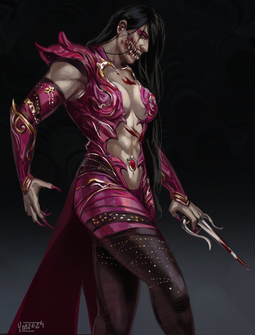 blood clawed_fingers dark_empress_mileena edenian female female_focus female_only hybrid midway_games mileena mortal_kombat mortal_kombat_1_(2023) netherrealm_studios pink_clothing sharp_claws sharp_teeth tarkat tarkatan tarkatan_eyes warner_bros._games warner_brothers yenyenyen19