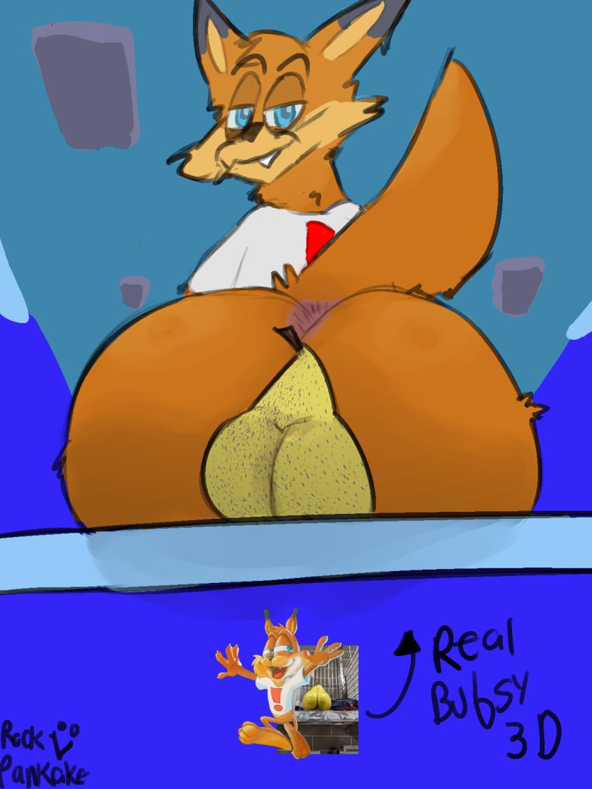 anthro anus ass bedroom_eyes bobcat bottomless bubsy bubsy_(series) bubsy_bobcat clothed clothing digital_media_(artwork) english_text felid feline food fruit hi_res humor looking_at_viewer low-angle_view lynx male mammal narrowed_eyes plant rockpankake seductive shirt shirt_only signature sitting smile solo text tongue topwear topwear_only