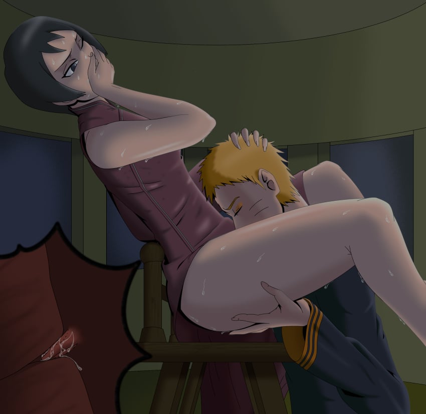 1boy 1girls bare_legs bare_shoulders between_legs black_hair blaze_ron blush bodily_fluids boruto:_naruto_next_generations breasts chair cheating cheating_husband china_dress chinese_clothes closed_eyes clothed_sex clothing cunnilingus deep_cunnilingus dress eating_pussy eyeshadow genital_fluids hand_on_mouth hand_to_own_mouth head_tilt hokage indoors jacket kurotsuchi licking licking_pussy looking_pleasured male/female moaning muffled muffled_moaning naruto naruto_(series) no_panties one_eye_closed oral oral_sex pussy_juice sage_mode short_hair side_view sitting_on_chair sleeveless_dress straight sweat sweating sweating_profusely thick_thighs thighs tongue tongue_fucking tongue_in_pussy tsuchikage uzumaki_naruto very_short_hair x-ray yellow_hair