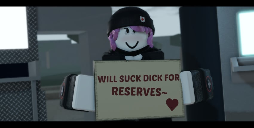 1girls 3d beanie blush breasts cleavage day dummies_vs_noobs dummy_(roblox) female letterbox medic moosty pink_hair prostitution remake roblox roblox_game robloxian sign solo tagme tired tired_eyes