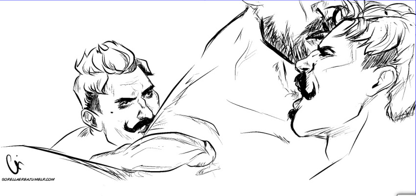 2boys anthro artist_signature balls ballsack bara beard beauty_mark big_penis black_and_white canon_couple colorless couple cum cum_on_self dorian_pavus dragon_age dragon_age_inquisition duo facial_hair frowning gay gay_male human iron_bull kissing kissing looking_at_partner mage male male/male male_only mole monochrome moustache moustache pansexual_male penis qunari sorellaerba tumblr_username video_games yaoi