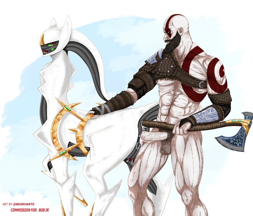 anal_insertion arceus axe beard crossover crotchboobs eastern_and_western_character feral god_of_war horsepussy kratos male_penetrating muscles muscular muscular_male pokemon rule_63 weird_crossover