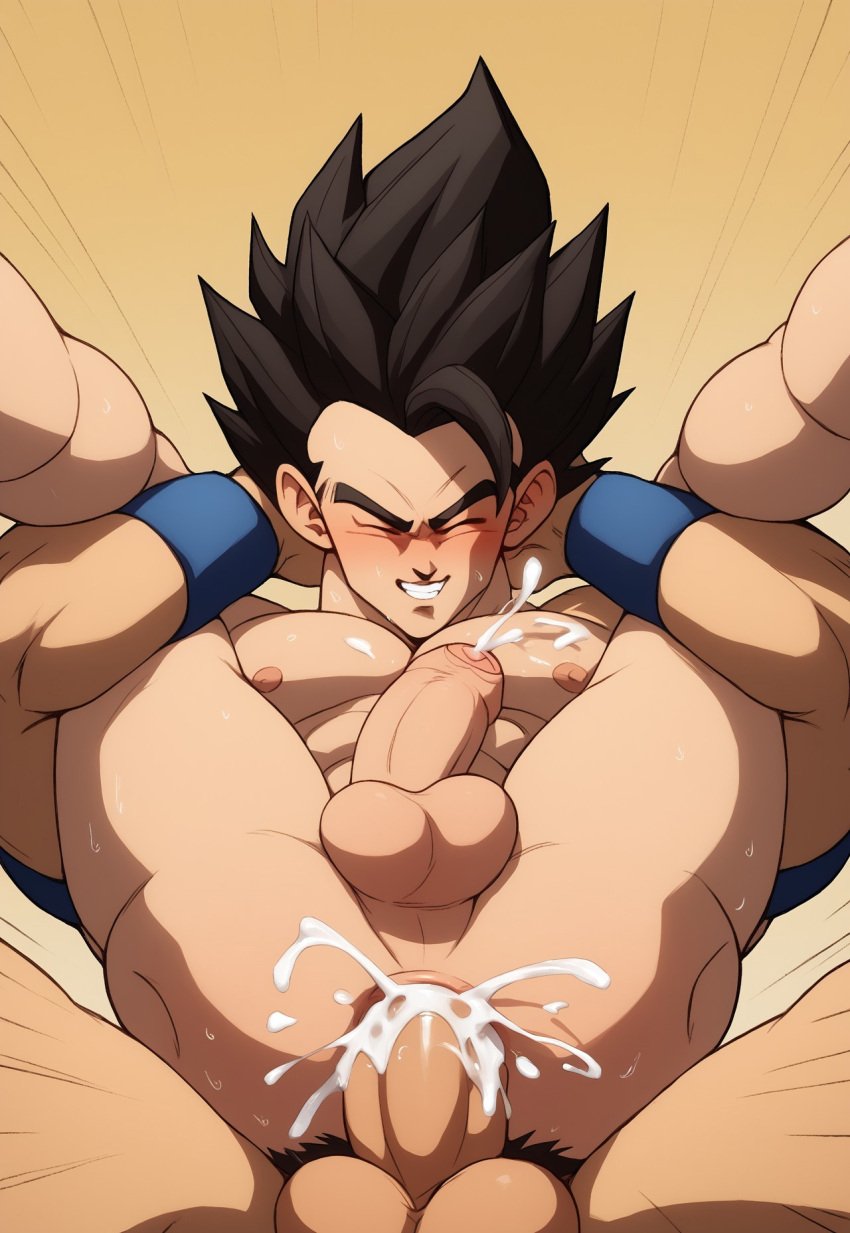 abs ai_generated armpit_hair balls bara biceps big_balls big_penis chest_hair dragon_ball dragon_ball_z full_nelson gay gogeta ilovementits male male_only manly mature_male muscular nipples penis pubic_hair thighs yaoi