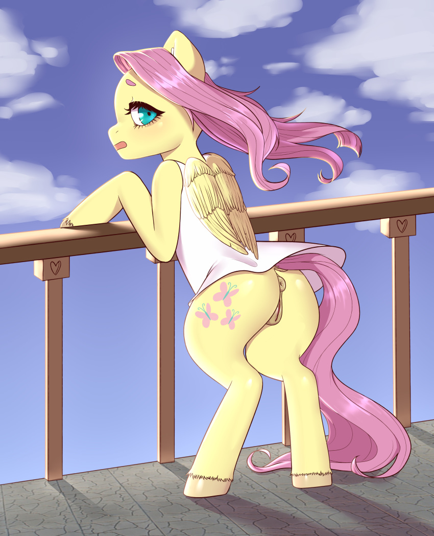 1girls absurd_res animal_genitalia anus ass bottomless_skirt clothing dress equid equine equine_pussy female female_only feral fluttershy_(mlp) friendship_is_magic hair hi_res large_ass mammal my_little_pony no_panties outside pewas pterippus pussy skirt skirt_lift sky solo upskirt wings