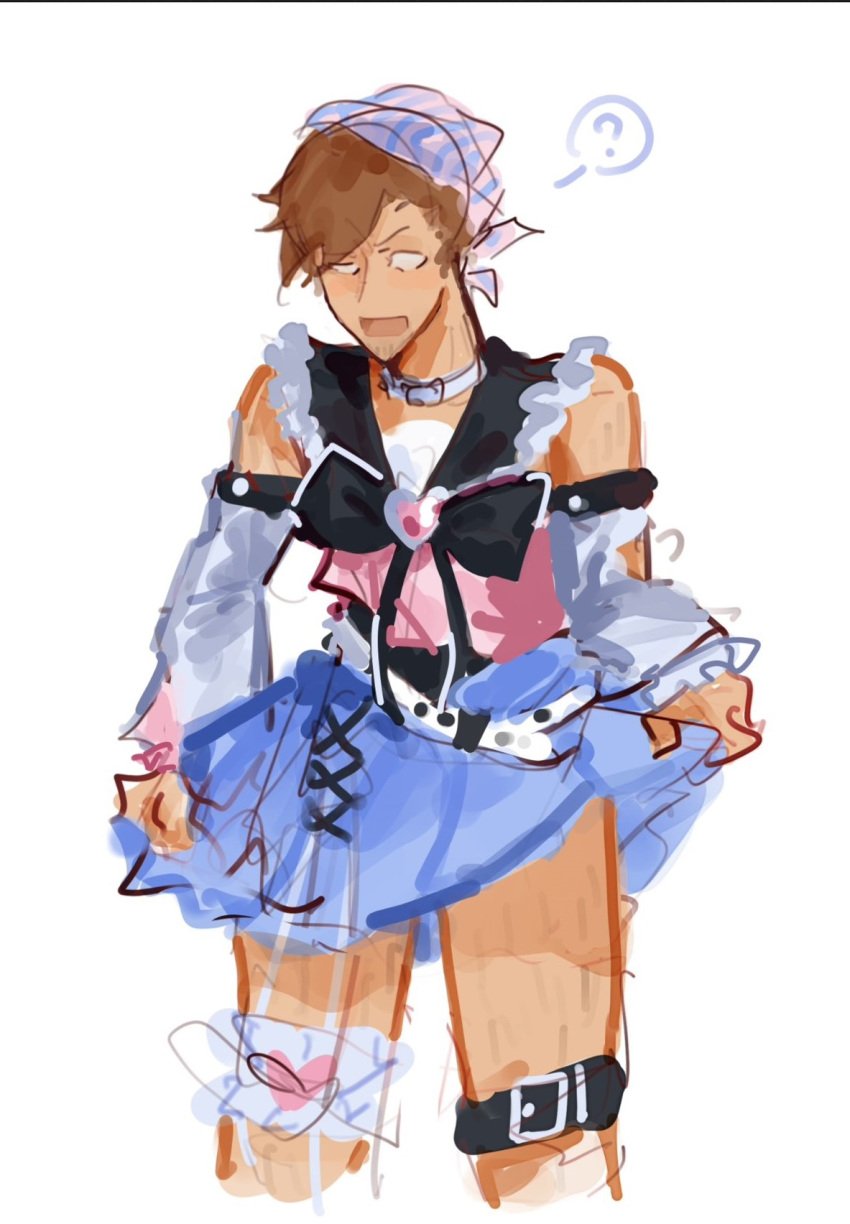 1boy chuck_(papa_louie) clothed clothing color embarrassed feminine flipline_studios guistlinx76622 maid maid_headdress maid_uniform male male_only nude papa_louie sketch thighs